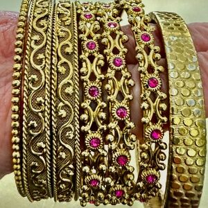 Gold Tone Bangle Bracelets - Set of 7